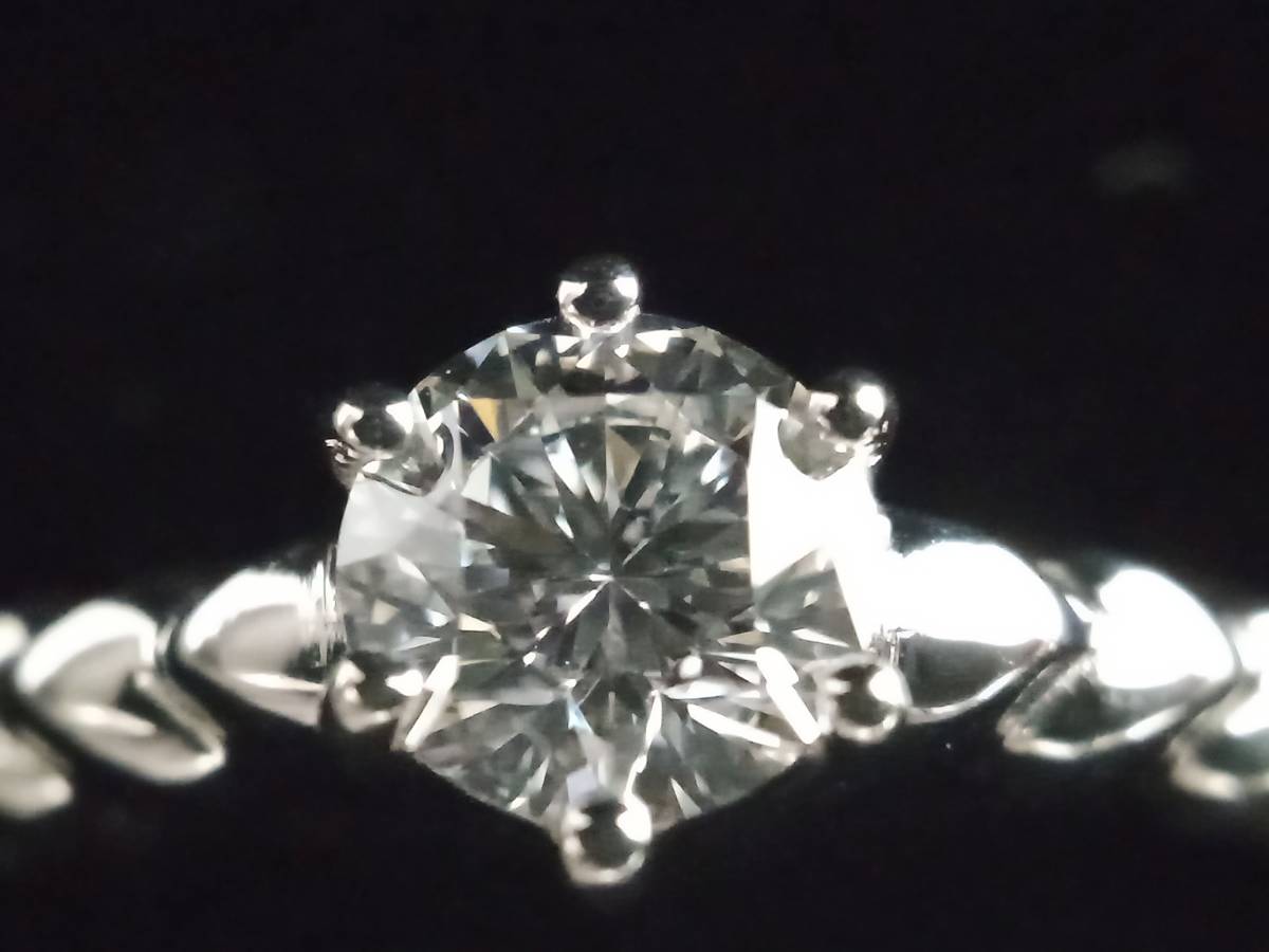 鑑定書付き Pt900 【一粒】 ＃7 ダイヤモンド 0.527ct 総3.2g F VVS2 EXCELLENT イニシャル刻印入 ダイヤ リングの画像1