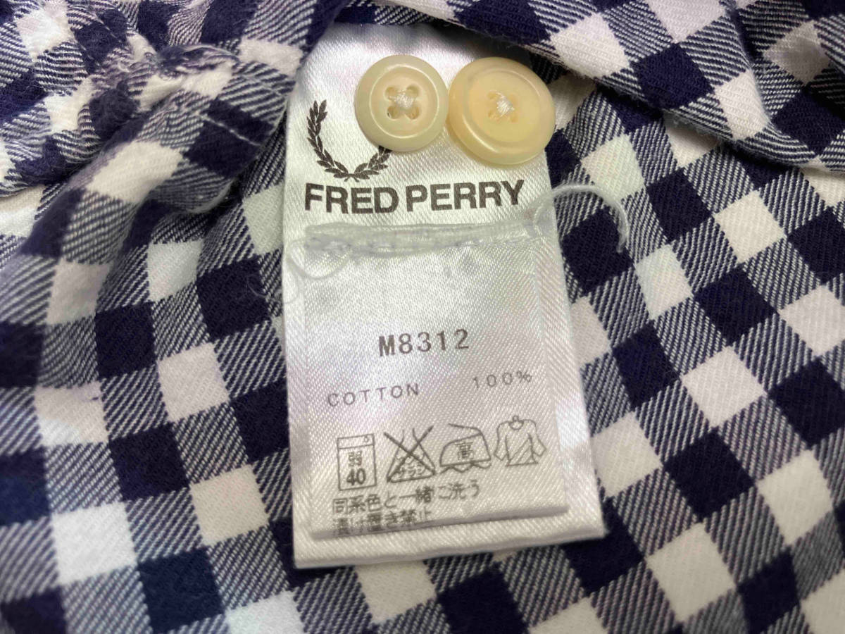 FRED PERRY フレッドペリー チェック 長袖シャツ サイズXS ネイビー×ホワイト_画像6