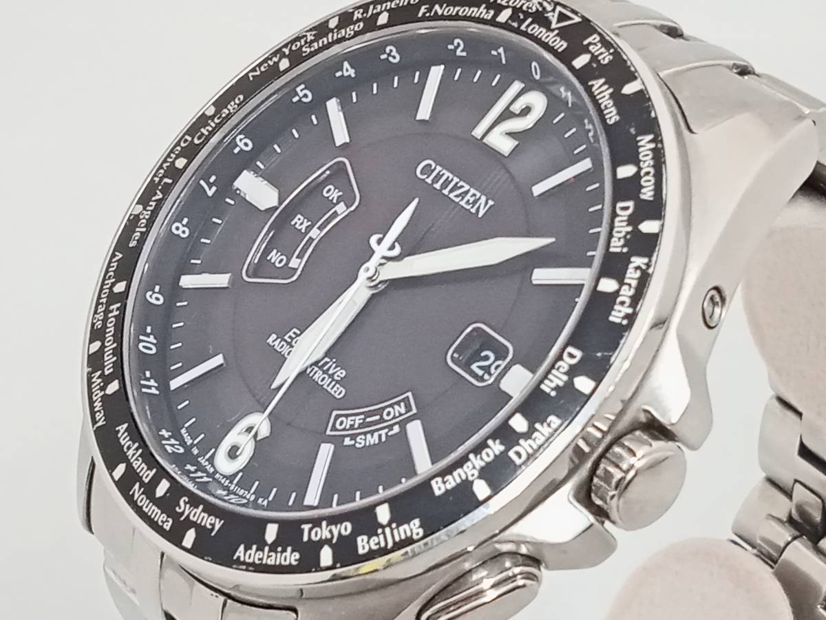 CITIZEN H145-S073553 29102※※※※ 腕時計 シチズン 黒文字盤 白時字 電波ソーラー メンズ_画像2