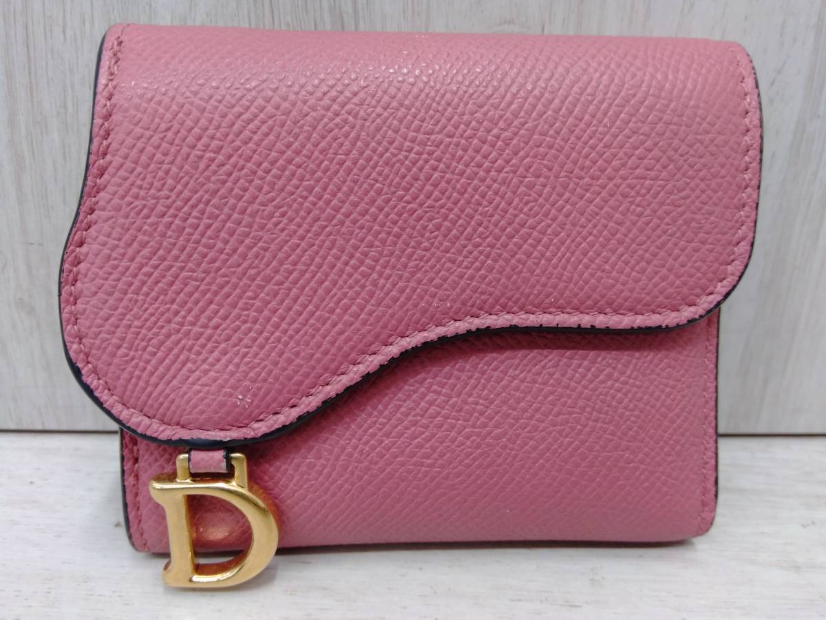 クリスチャンディオール　Christian Dior／レザー 46.MA.0261／サドル 三折財布 ピンク ミニ財布