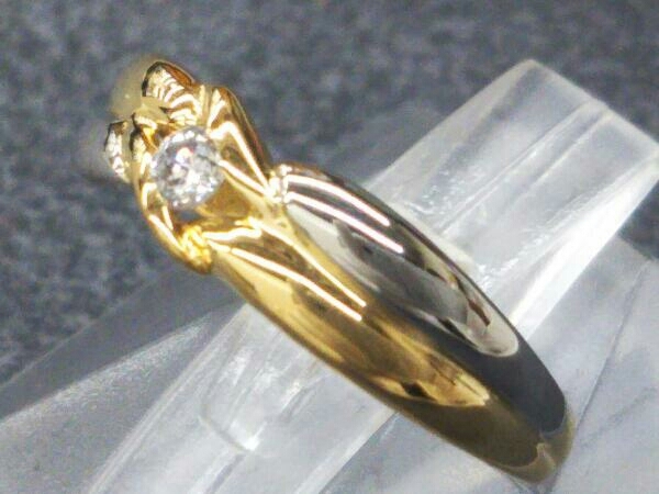 結婚祝い プラチナ#7 イエローゴールド K18/Pt900 D0.05ct アクセサリー 指輪 リング 1.47g イエローゴールド