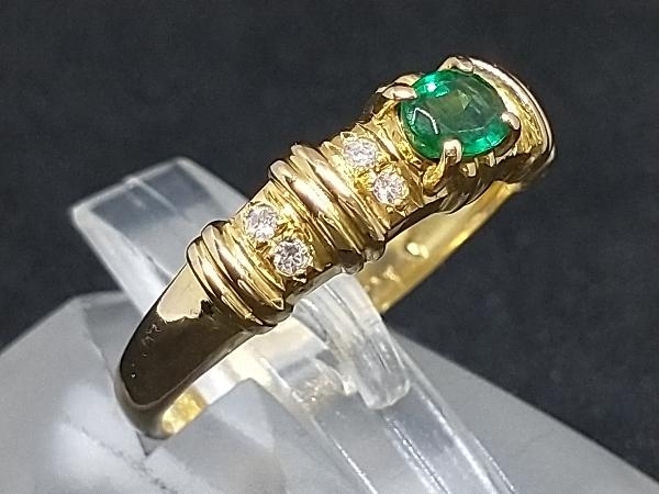 K18 18金 YG グリーン 緑石 イエローゴールド 0.06ct 0.21ct 2.6g #11.5 店舗受取可_画像2