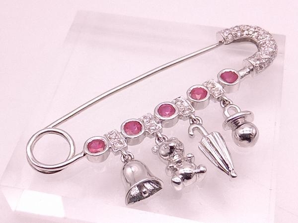 K18| diamond 0.27ct| ruby 0.70ct| pin type brooch |6.3g