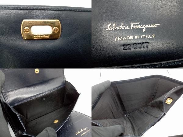 Salvatore Ferragamo 三つ折り財布 ガンチーニ 22 5017 ブラック ゴールド金具_画像6