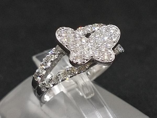 K18 18金 WG ダイヤモンド 蝶 デザイン リング 指輪 ホワイトゴールド D0.67ct 4.7g #7 店舗受取可の画像2