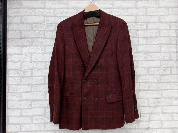 BRUNELLO CUCINELLI ブルネロクチネリ ダブルボタン テーラードジャケット ワインレッド チェック柄 メンズ 44 トラッド ベーシック_画像1