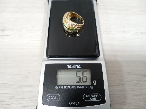 【K18リング】ダイヤ0.18ct／天然エメラルド／13号／5.6g イエローゴールド　リング_画像8