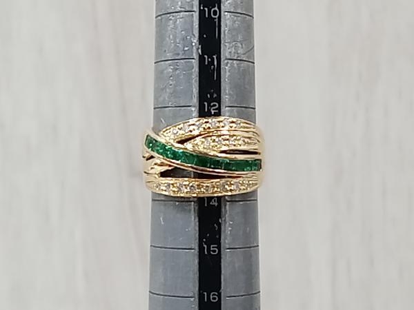 【K18リング】ダイヤ0.18ct／天然エメラルド／13号／5.6g イエローゴールド　リング_画像9