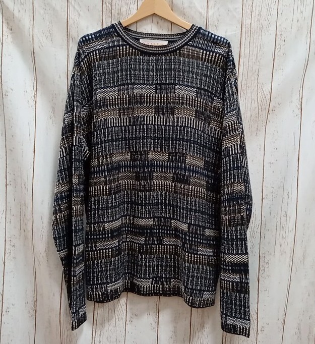 NICENESS 22SS Nice nesPONSAR summer knitted NN-K02SVS22 size L sweater cotton linen total pattern patchwork men's 