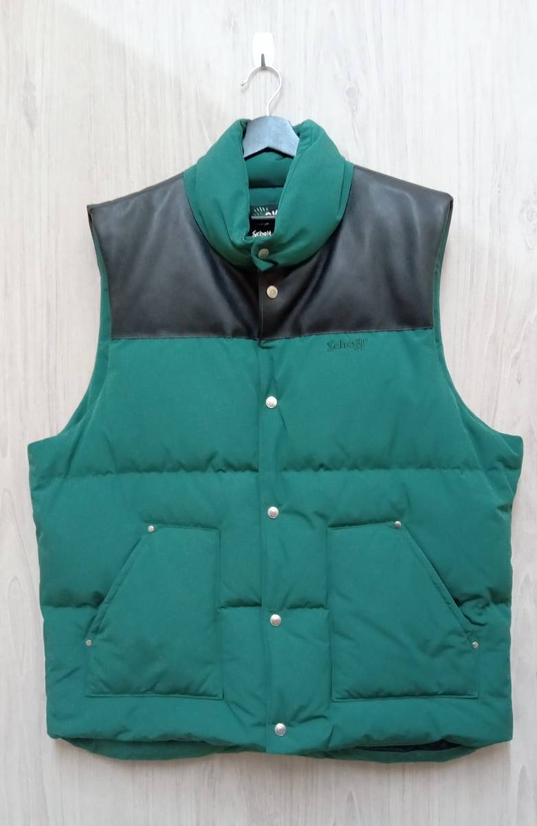 Schott/ショット/ダウンベスト/CLASSIC LEATHER COMBI DOWN VEST/3122071/グリーン×ブラック/2XLサイズ_画像1