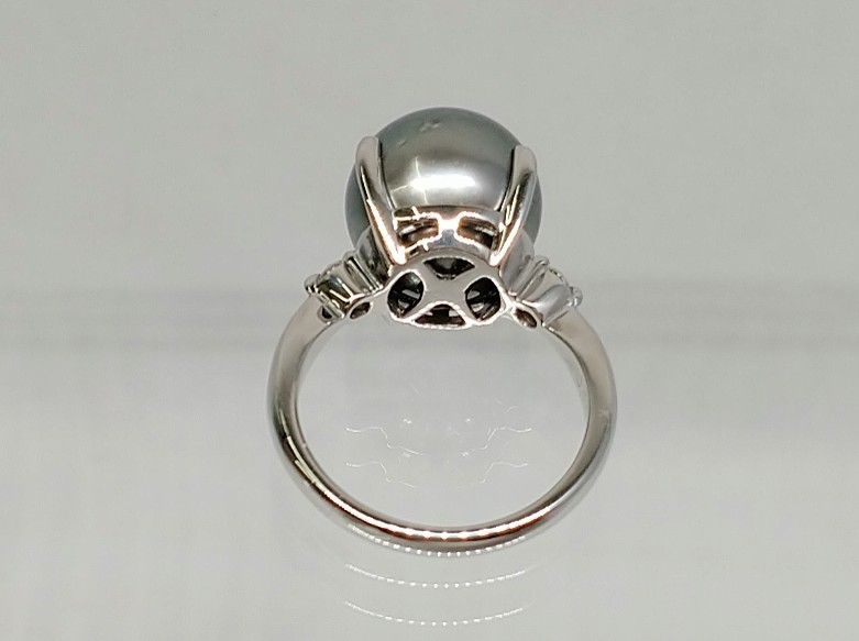 Pt900 黒蝶真珠 約12.1mm ダイヤ0.10ct 約11号 総重量約8.4g リング 指輪 ソーティングカード付 プラチナ 新品仕上げ済 ダイヤモンド_画像4
