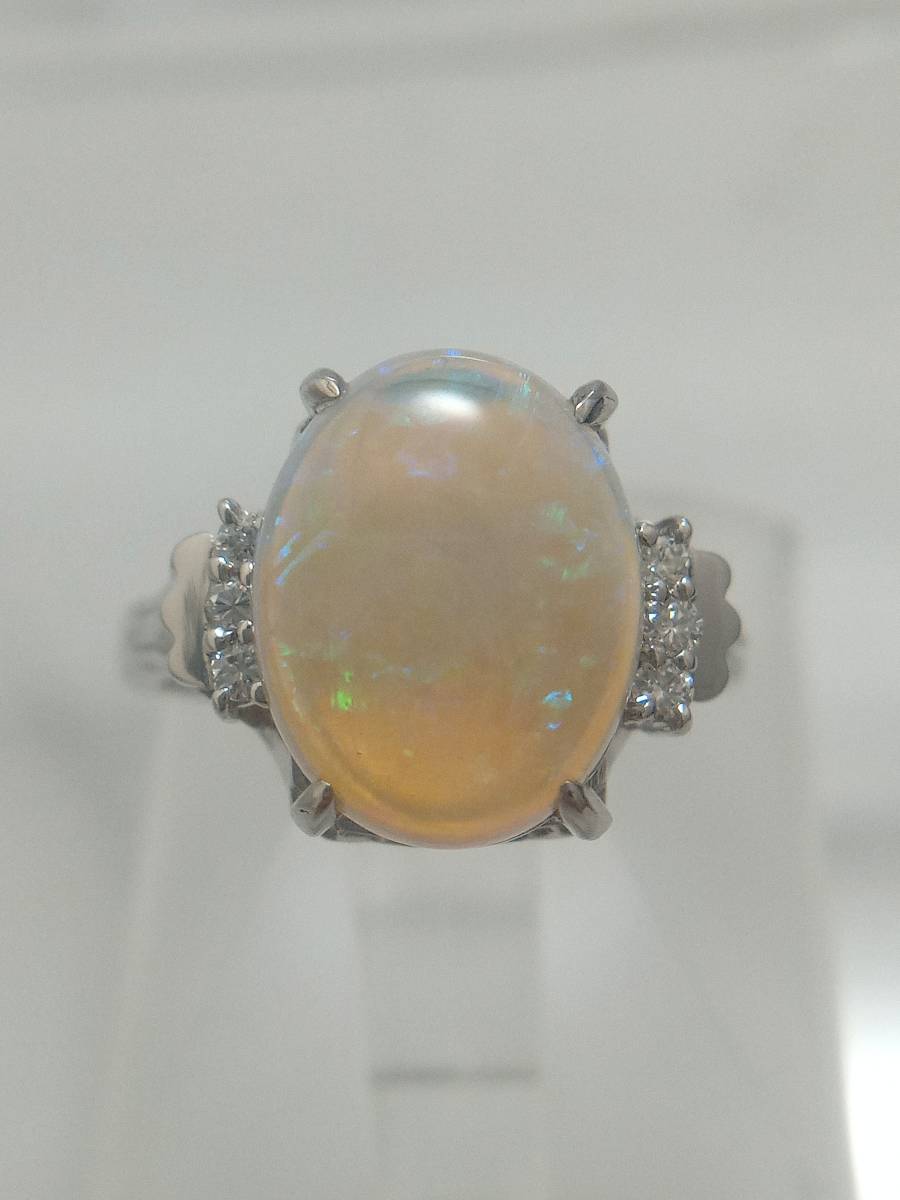 経典 約11.5号 0.08ct ダイヤモンド ホワイトオパール Pt900 約5.7g 店舗受取可 鑑別書付き オパール
