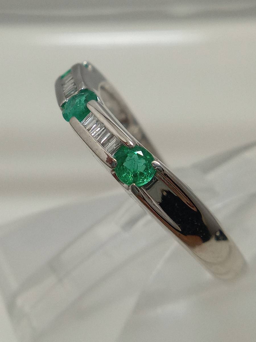 Pt900 約3.4g ダイヤモンド0.14ct エメラルド0.28ct 約17号リング 鑑別書付き 店舗受取可_画像2