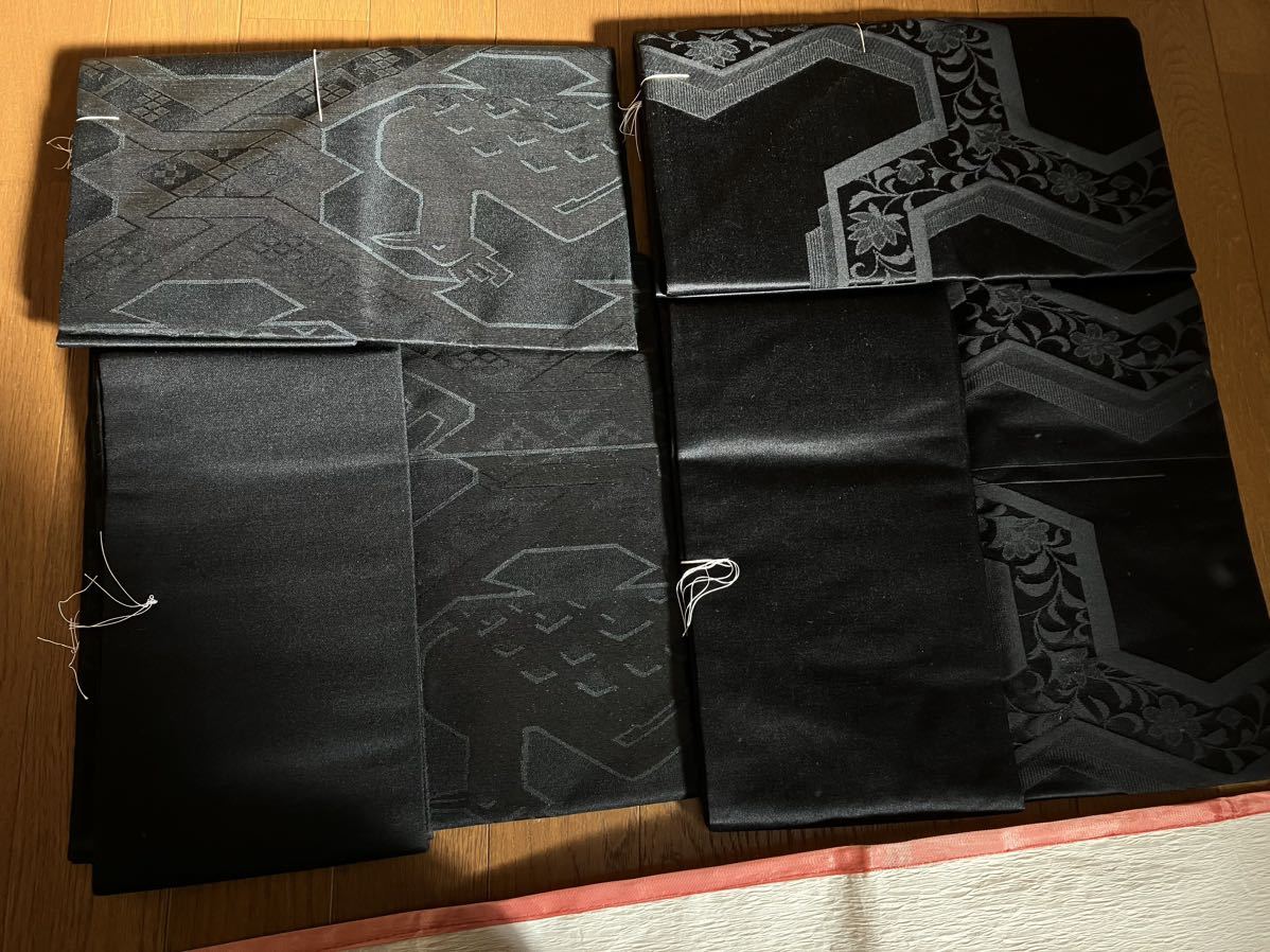正絹 黒 喪着物袷2枚、単衣1枚、名古屋帯2本まとめて   リメイクにの画像3