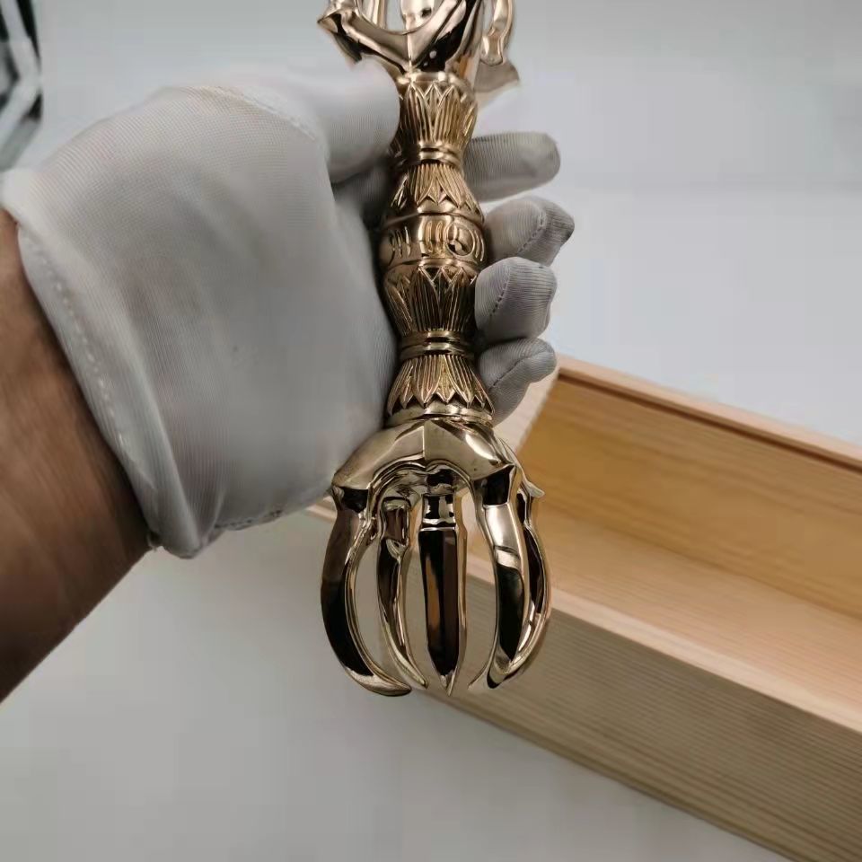 密教法具寺院用仏具」真言宗五鈷杵真鍮製磨き仕上げ長さ22cm|跨 密教法具寺院用仏具」真言宗五鈷杵真鍮製磨き仕上げ長さ22cm|跨