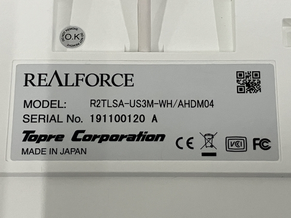 東プレTopre Corporation REALFORCE R2TLSA-US3M-WH AHDM04 キーボード 中古 B8202960_画像7