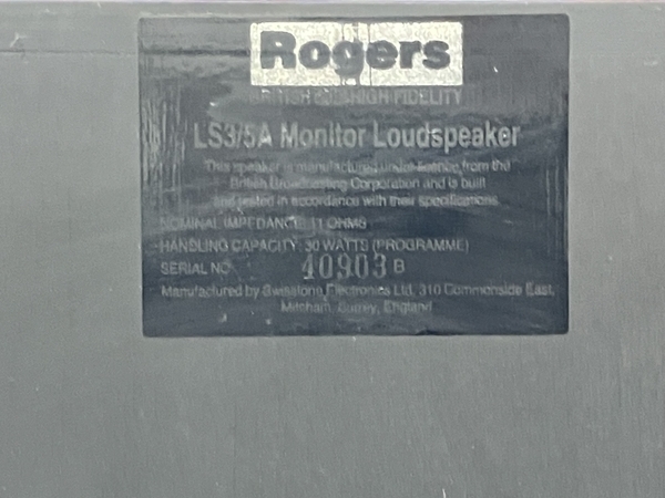 Rogers ロジャース LS3/5A Moniter Loudspeaker ペア スピーカー 音出し確認済 音響機材 ジャンク G8106809_画像9