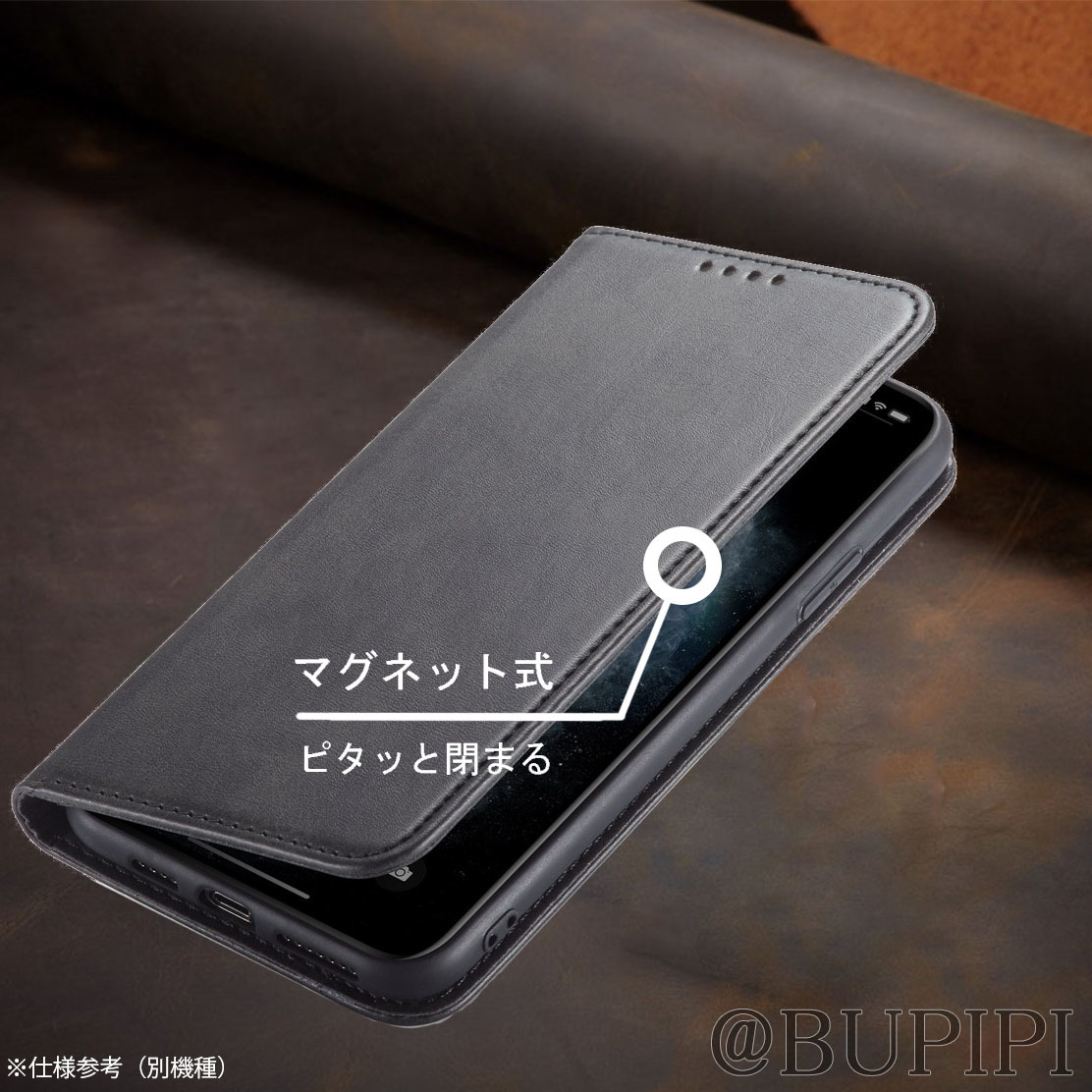 手帳型 スマホケース 高品質 レザー Galaxy S9 対応 本革調 ブラック カバー おすすめ_画像4