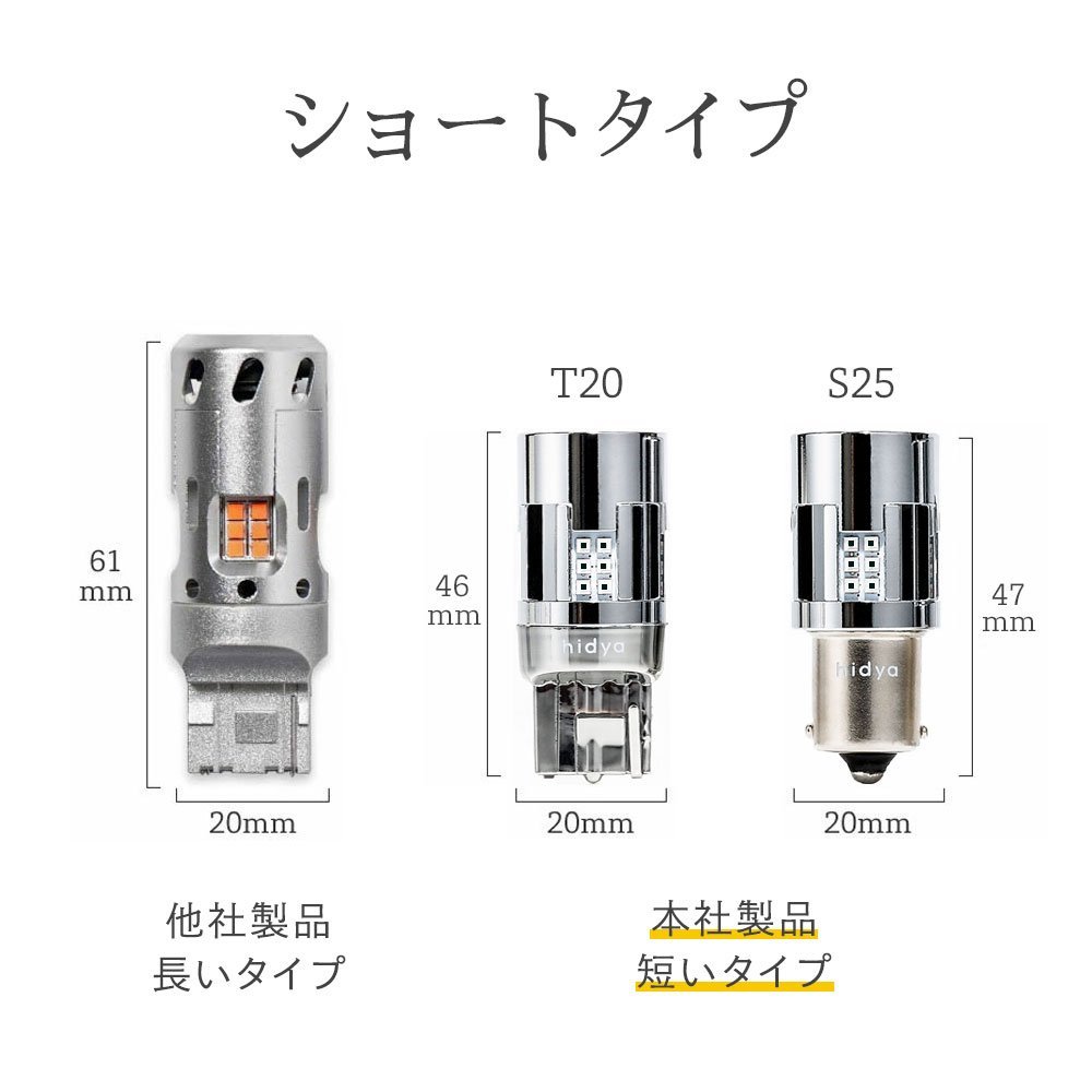 【HID屋】T20 S25 LED ウインカー アンバー 1800lm 12V/24V 明るい ステルス ハイフラ防止抵抗内蔵 ショートタイプ 無極性 車検対応_画像9