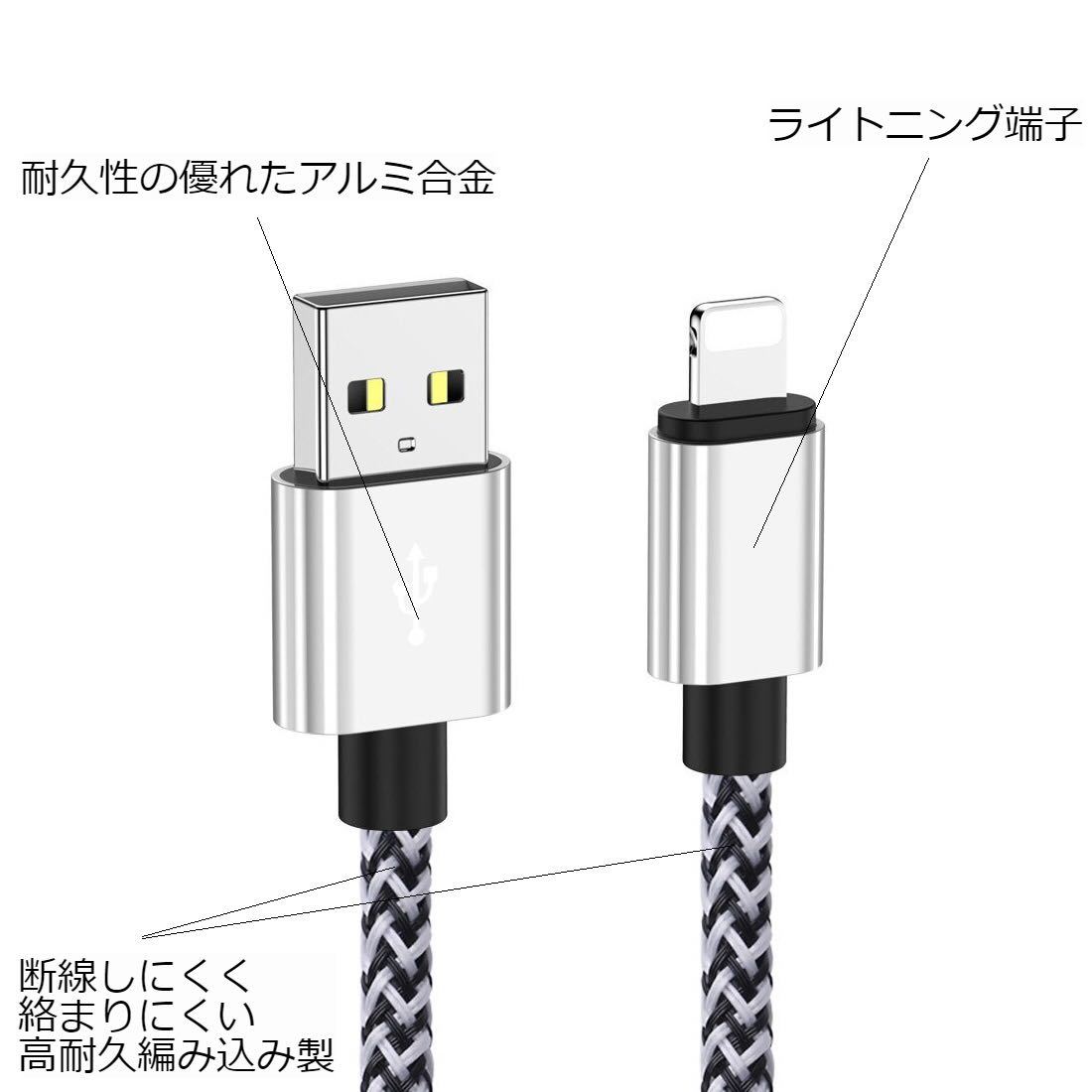 ライトニング Lightning 急速 充電 データ転送 コード ケーブル iPhone SE iPhone14 13 mini Pro Max 12 11 XS XR X 8 8plus 7 6 6s plus 5の画像5