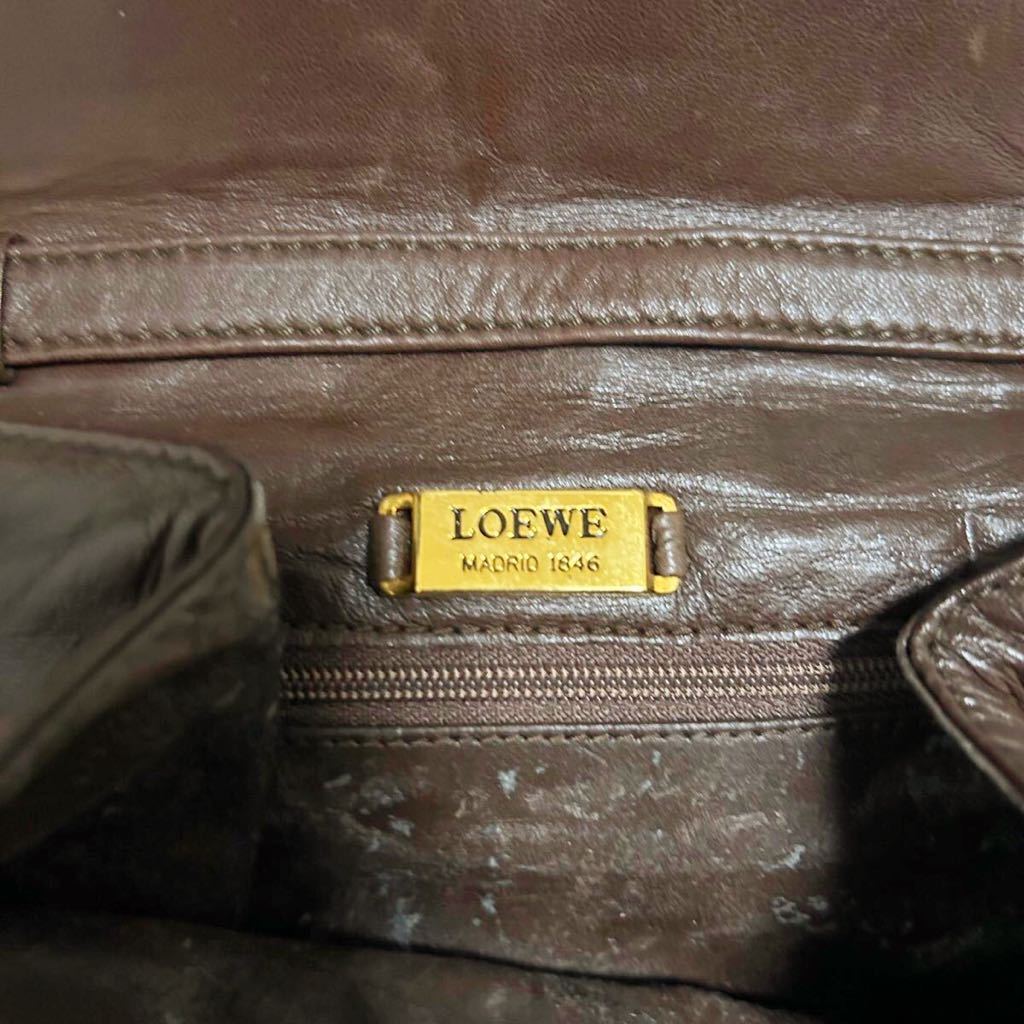 1円スタート【定価15万円】 正規品 LOEWE ロエベ オーストリッチ ショルダーバッグ ナッパレザー ブラウン ロゴ 肩がけ_画像5