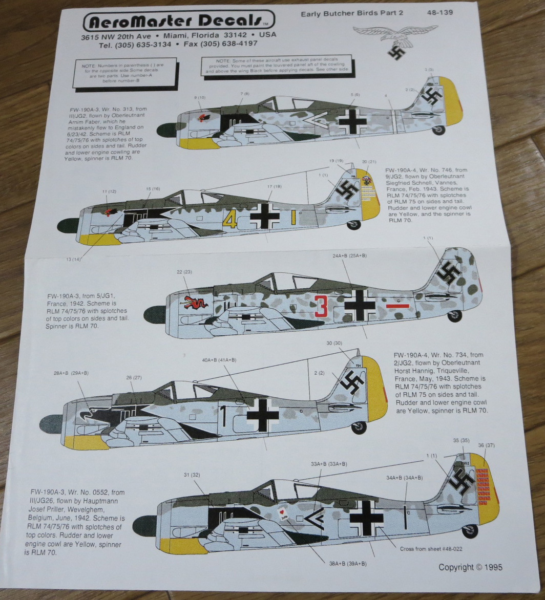 【1/48デカール】エアロマスター 48-139C FW-190A-3 / Aero Master Decals Early Butcher Birds Part2_画像5