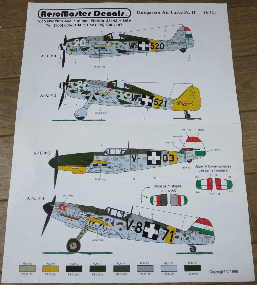 【1/48デカール】エアロマスター 48-221 Fw190F-8, Bf109G-6 ハンガリー空軍 / Aero Master Decals Hungarian Air Force Pt.2【一部使用】_画像6