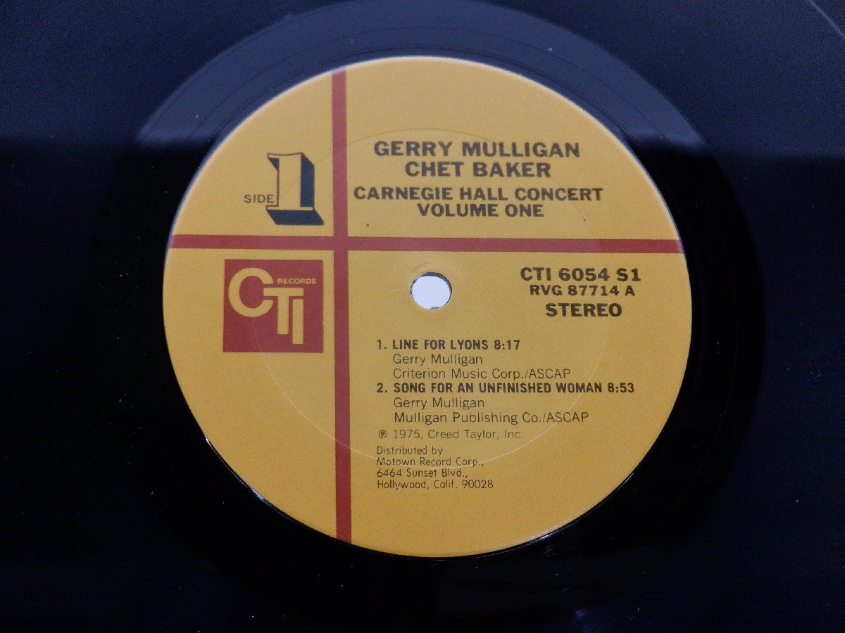 Gerry Mulligan「Carnegie Hall Concert Volume 1」LP（12インチ）/CTI Records(CTI 6054 S1)/ジャズ_画像2