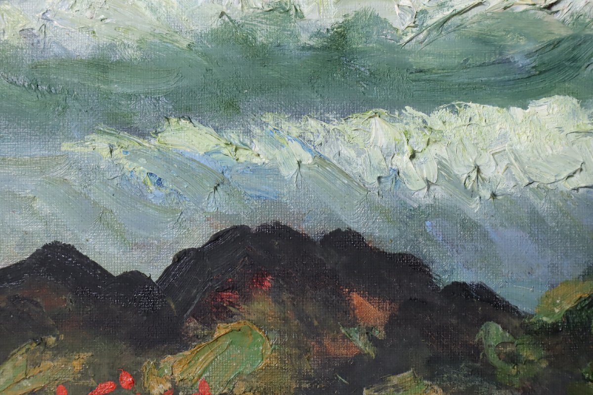 油彩画「海の風景」6号相当 Kiyoto作 額装品 / 風景画 力強い波が押し寄せている。_画像5