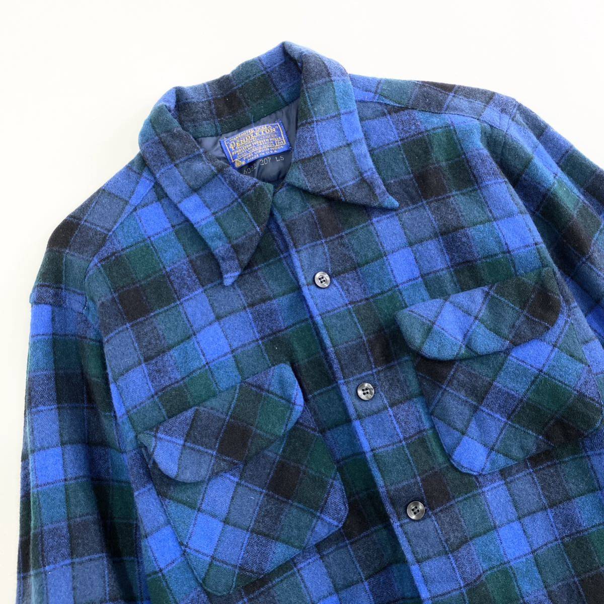 Fk13《美品》PENDLETON ペンドルトン チェックシャツ ワークシャツ ウール100% ブルーチェック 長袖 Mサイズ メンズ 紳士服_画像4