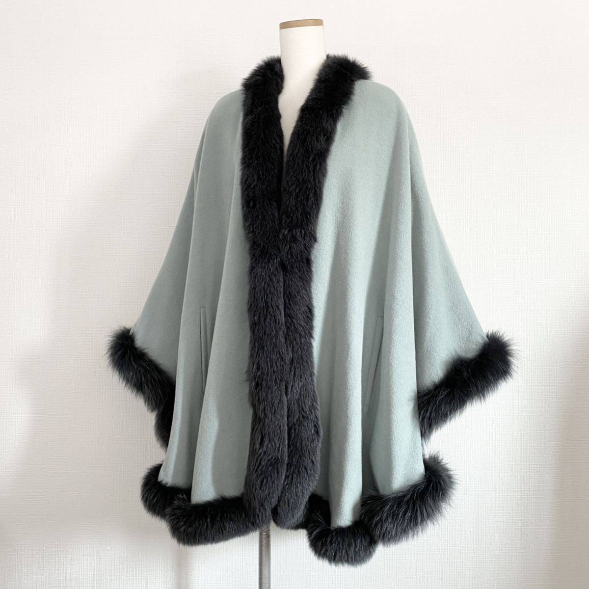 k21-21《最高級毛皮》PARIENNE フォックスファー アンゴラ70ウール30 FOX FUR ポンチョ 毛皮ポンチョ フリー レディース アウター_画像2