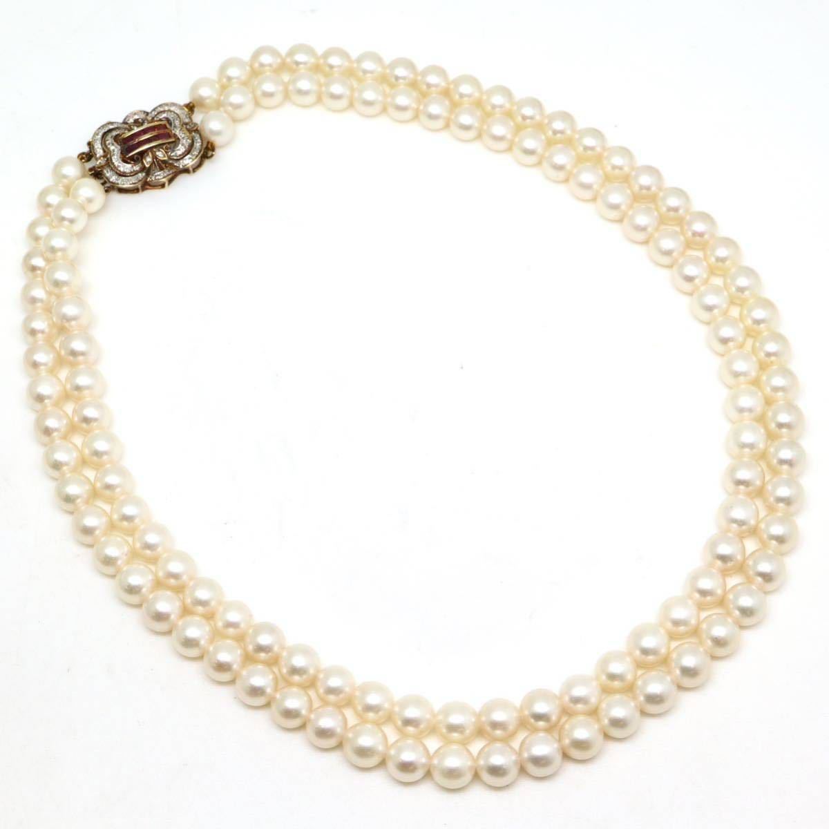 高品質!!天然ルビー&天然ダイヤモンド付き!!◆K14(585) アコヤ本真珠2連ネックレス◆N 38.7g 43.0cm 8.0mm珠 pearl necklace EB5/EG5の画像8