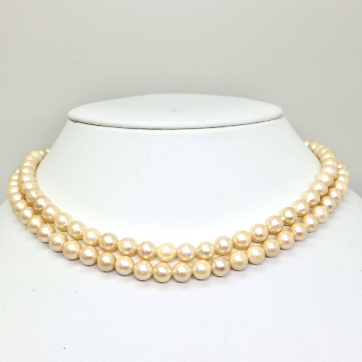 ◆アコヤ本真珠2連ネックレス◆N 40.0g 40.0cm 6.0-6.5mm珠 真珠 pearl necklace ジュエリー jewelry DA0/DA0_画像2