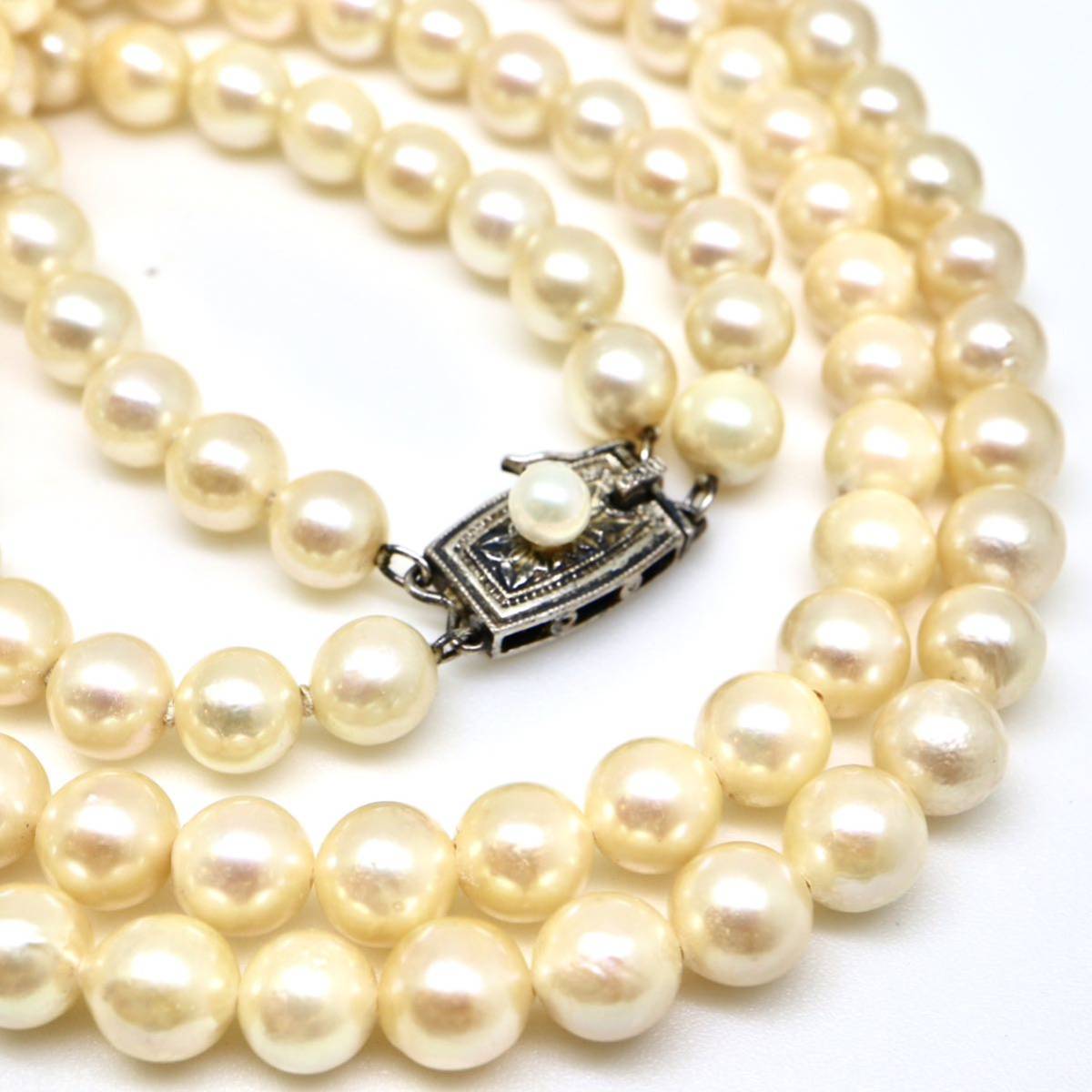 ◆アコヤ本真珠2連ネックレス◆N 40.0g 40.0cm 6.0-6.5mm珠 真珠 pearl necklace ジュエリー jewelry DA0/DA0_画像4