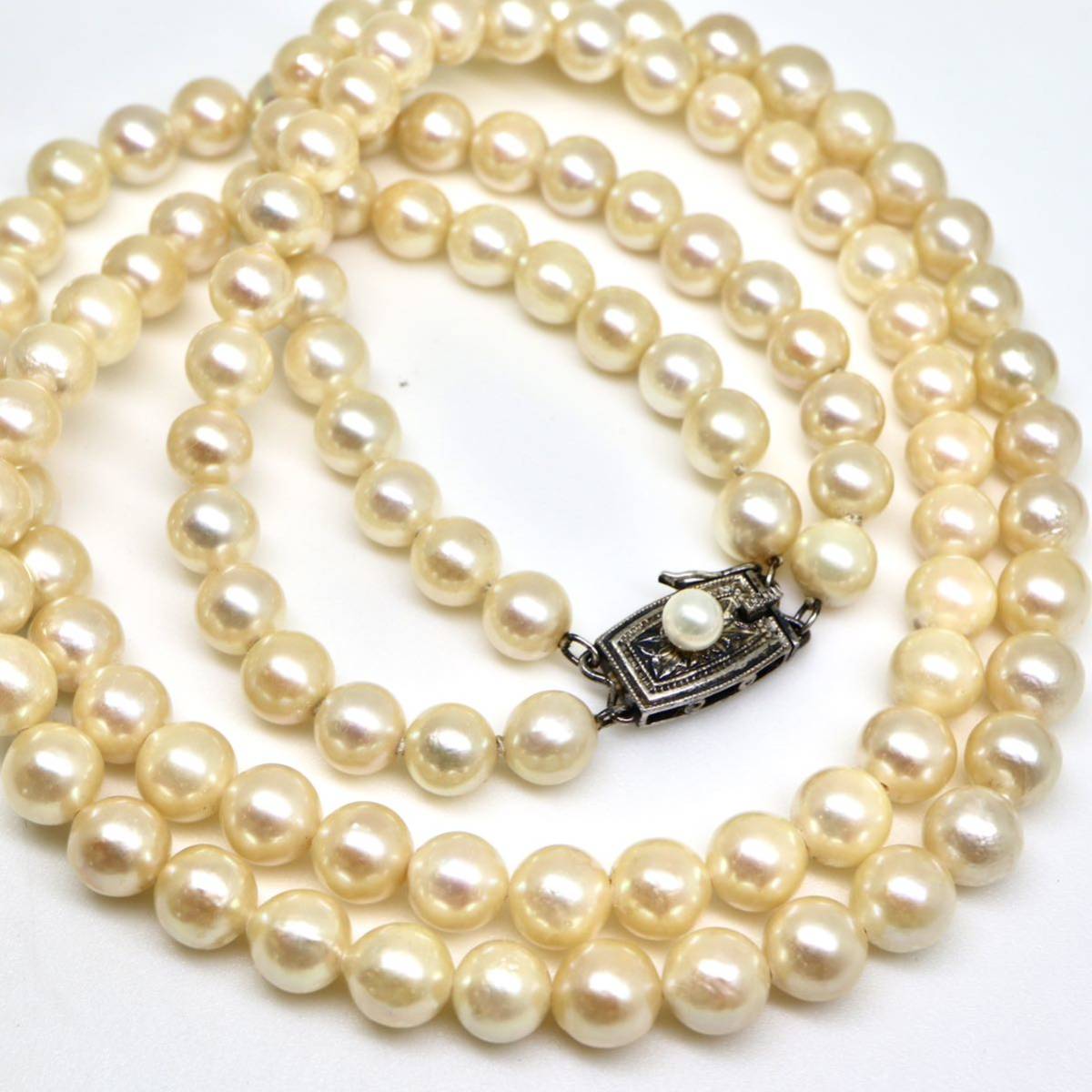 ◆アコヤ本真珠2連ネックレス◆N 40.0g 40.0cm 6.0-6.5mm珠 真珠 pearl necklace ジュエリー jewelry DA0/DA0_画像1