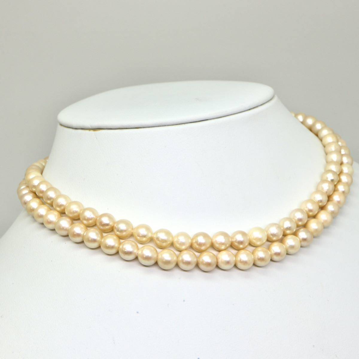 ◆アコヤ本真珠2連ネックレス◆N 40.0g 40.0cm 6.0-6.5mm珠 真珠 pearl necklace ジュエリー jewelry DA0/DA0_画像3