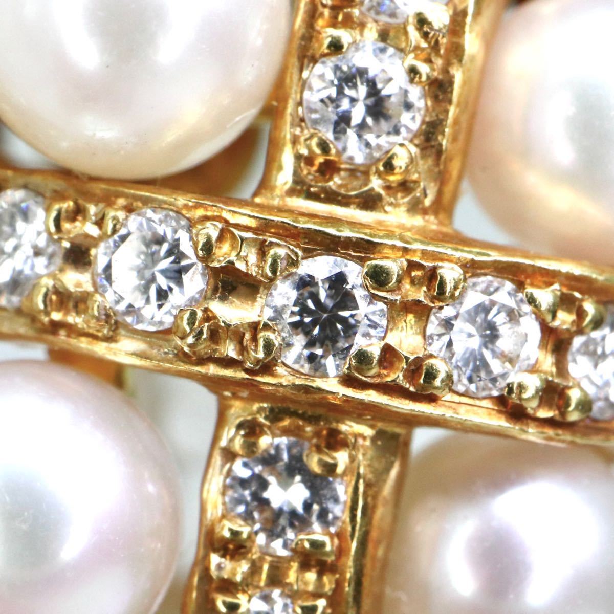 ◆K18天然ダイヤモンド付き アコヤ本真珠イヤリング◆N◎ 4.0-5.0mm珠 0.74ct 0.74ct 16.7g pearl diamond ジュエリー jewelry FA3/FA3_画像5