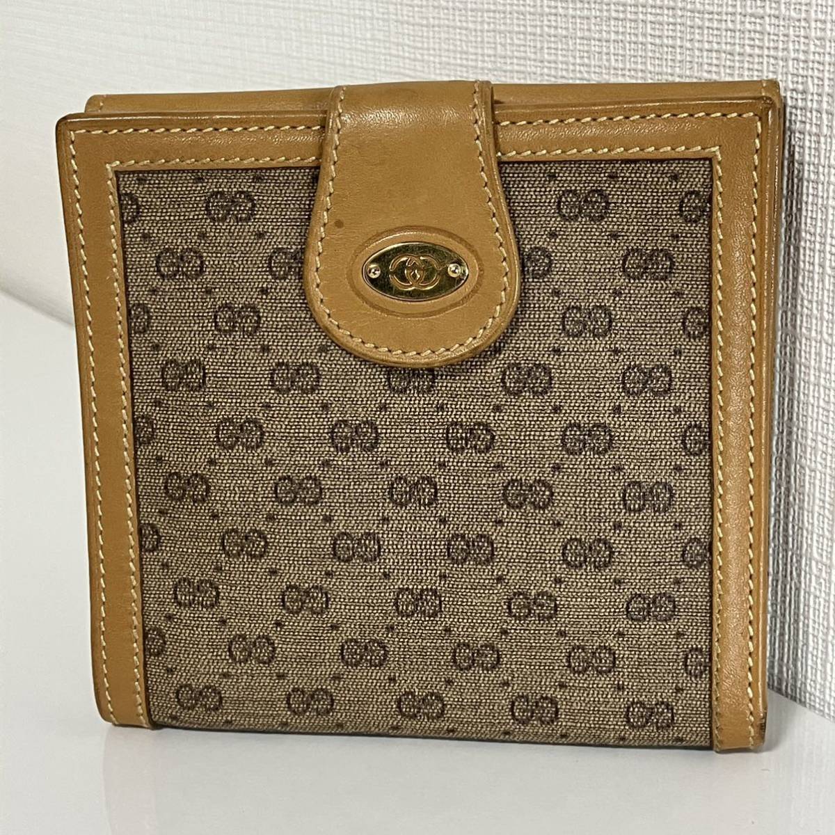 GUCCI オールドグッチ マイクロGG ダブルホック PVC 折財布 ベージュ