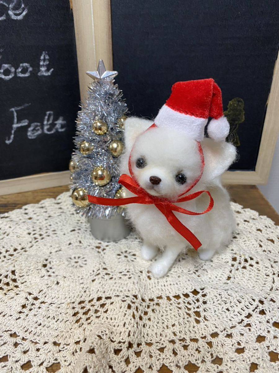 羊毛フェルト ハンドメイド クリスマス　クリームホワイトチワワ　子犬_画像2