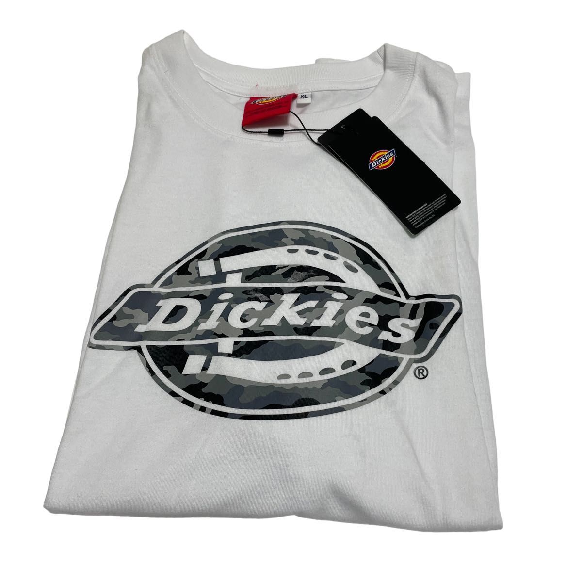 【アウトレット】ディッキーズ　dickies カモフラ　迷彩柄　ロゴtシャツ　半袖　白tシャツ オーバーサイズ　大きめ　XL