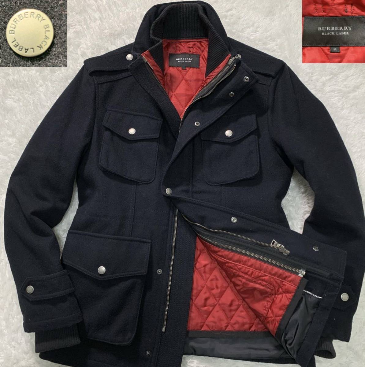 【美品・Mサイズ】BURBERRY BLACK LABEL バーバリーブラックレーベル 中綿ライナー付 ウール M-65 ミリタリーコート ジャケット ブルゾン_画像1