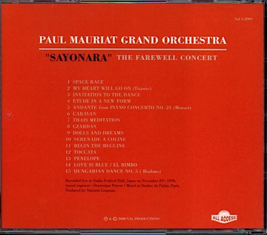 ポール・モーリア/PAUL MAURIAT「SAYONARA THE FAREWELL CONCERT」_画像2