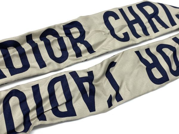 【B397】美品 Christian Dior クリスチャン ディオール ツイリー スカーフ ミッツァスカーフ オブリーク シルク100% ロゴ b_画像9