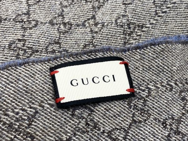 【B631】グッチ/GUCCI ストール マフラー グレー ブルー系 GG柄 ロゴ 全長162cm 幅20.5cm_画像2