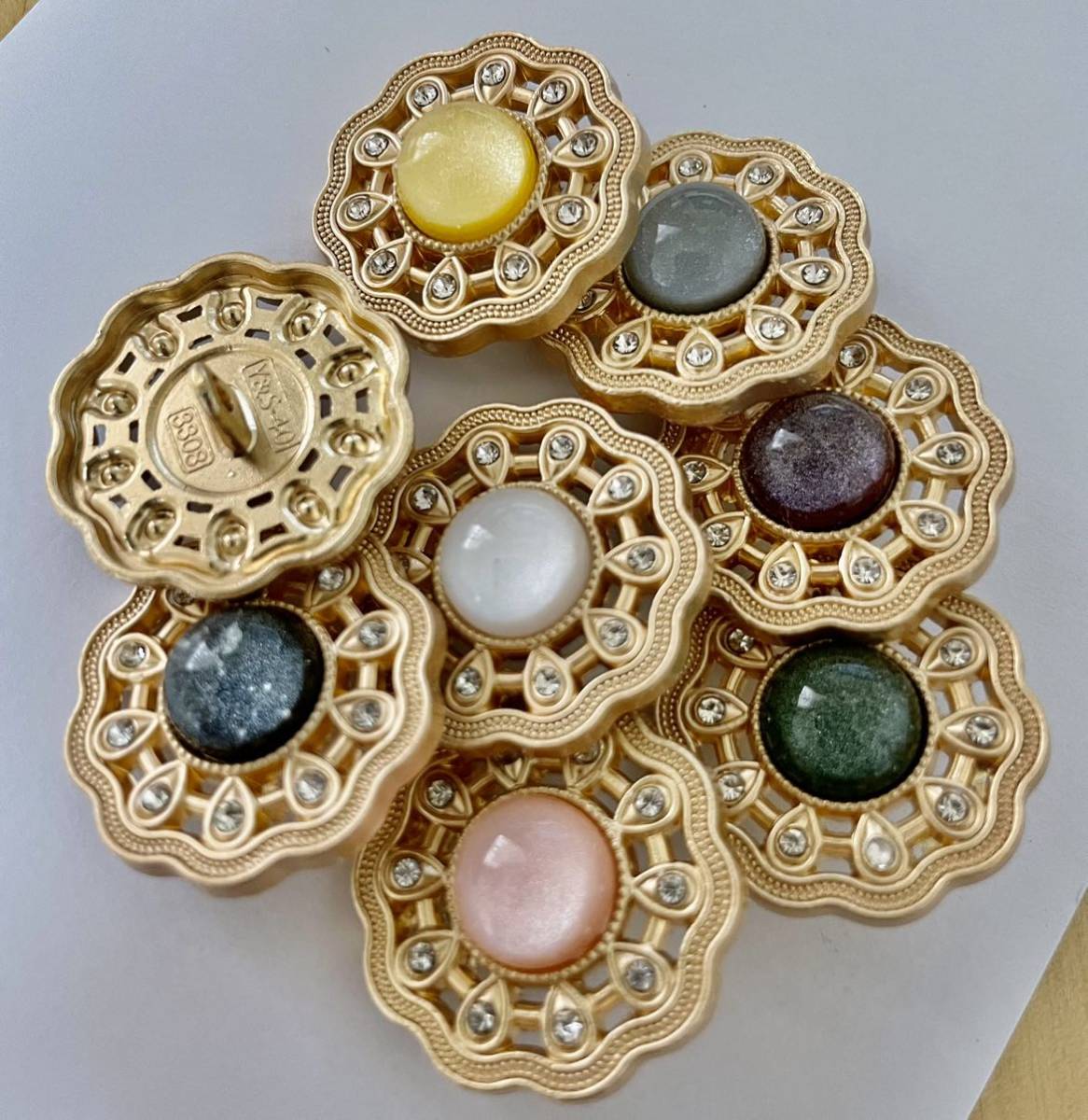  alloy button 16 piece 25mm rhinestone glass 8 color each 2 piece handicrafts set sale Gold button flower kaboshon hand made parts 