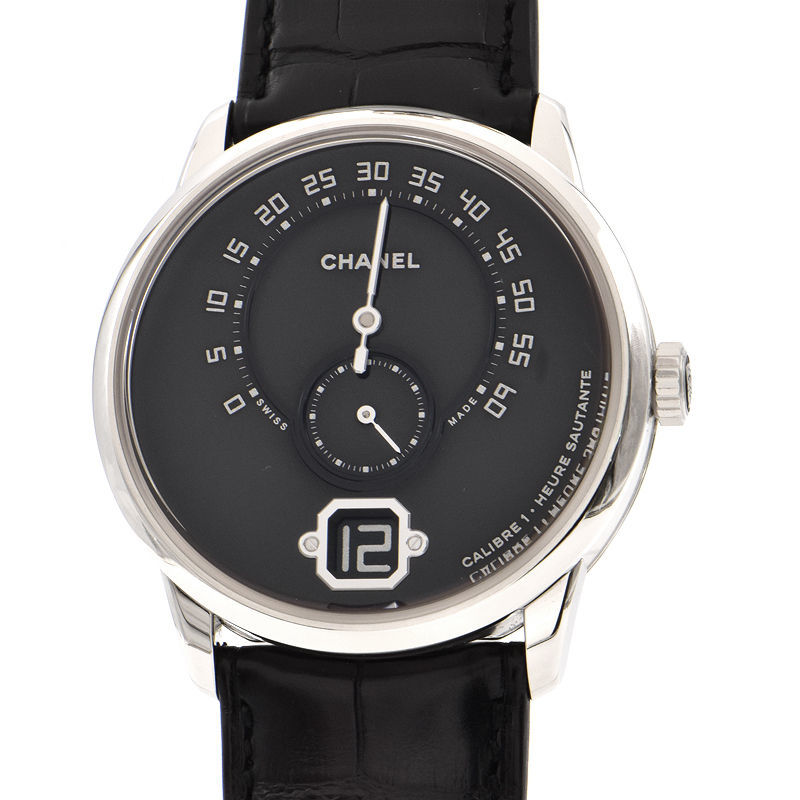 [3 год гарантия ] Chanel мужской m колодка du Chanel H4801 платина Retrograde обратная сторона каркас черный механический завод наручные часы б/у бесплатная доставка 