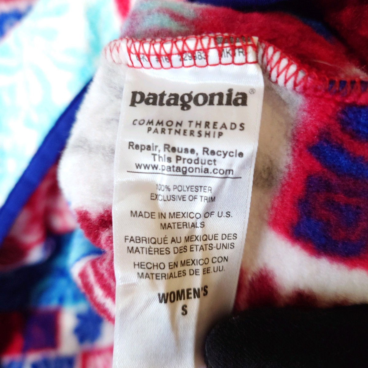 patagonia 総柄 シンチラ スナップT フリース プルオーバー 長袖 Sサイズ レディース 古着 アウトドア キャンプ 登山 釣り_画像5