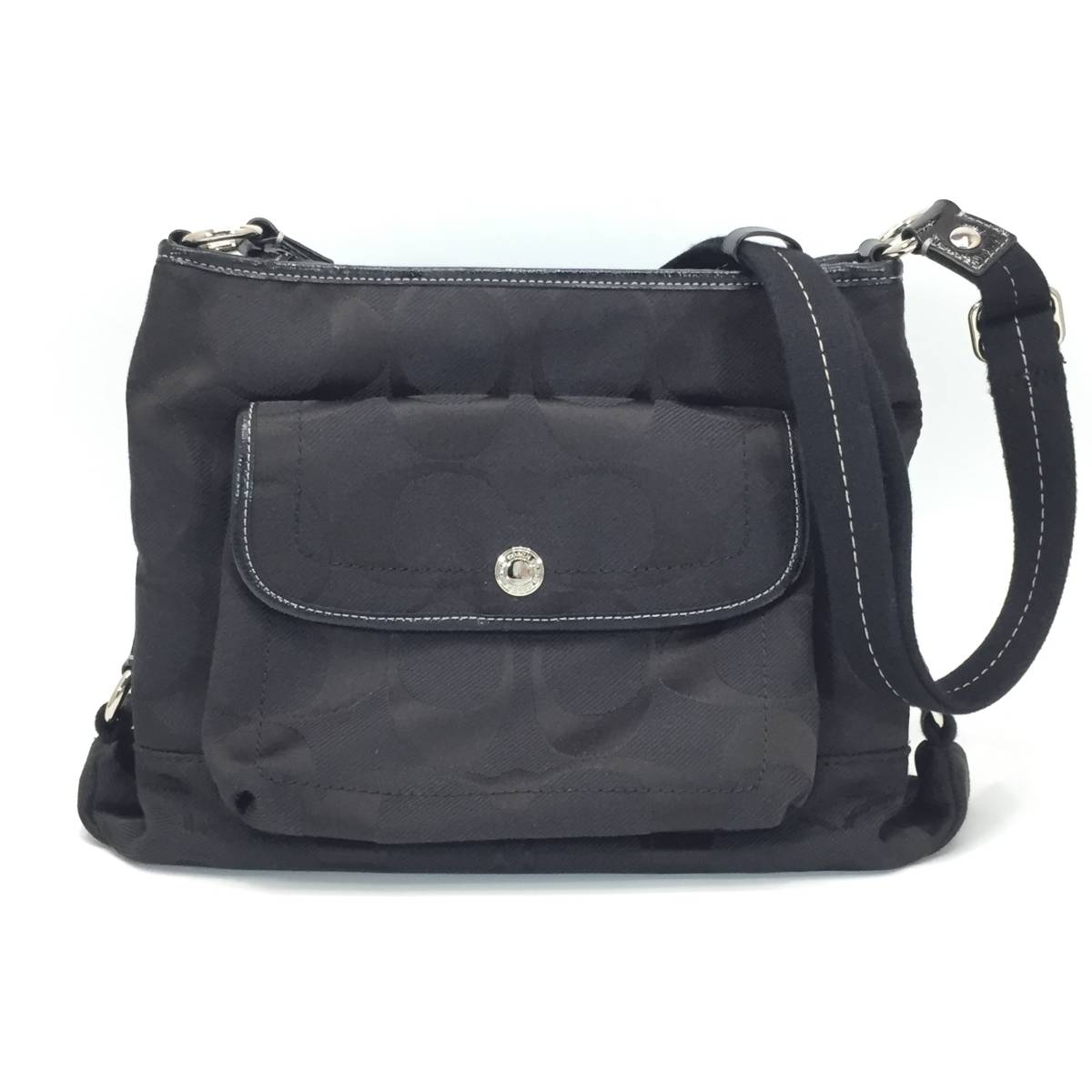 ER-80[ COACH ] Coach shoulder bag F16550 daisy nylon signature file bag Jaguar do× leather black lady's 