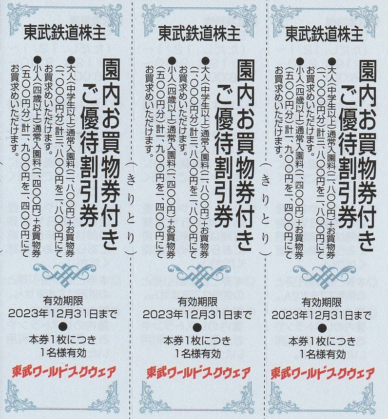 新着★東武鉄道株主★東武ワールドスクウェア★ご優待割引券★3枚セット★即決_画像1