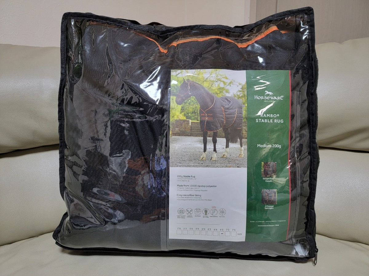 HORSEWARE RAMBO◆ステーブルラグ／厩舎用馬着（厚馬着）200ｇ◆6’9サイズ◆ブラック＆オレンジ◆新品・乗馬用品_画像2